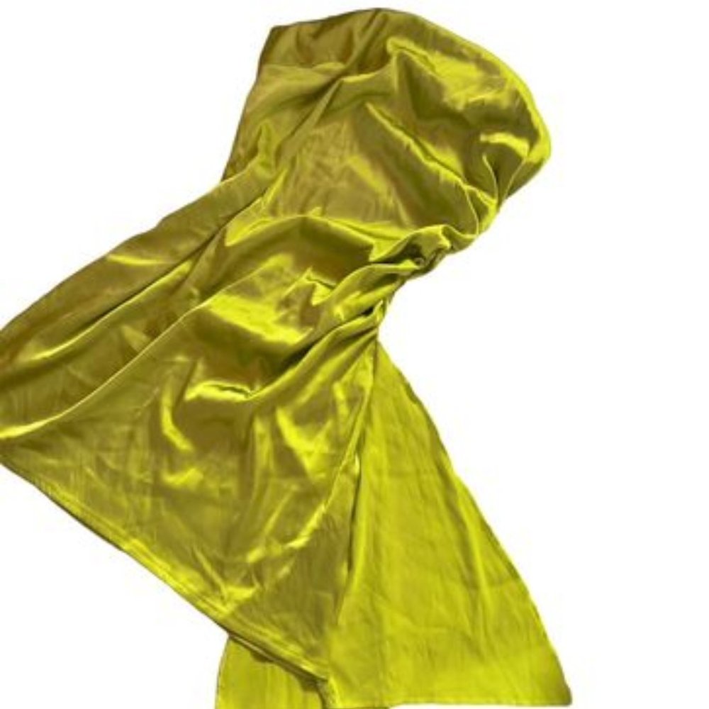 GREEN WITH ENVY LIME GREEN SATIN MINI PARTY DRESS WITH FLOWY ASYMMETRICAL DRAP